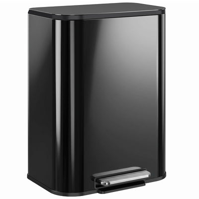 Homcom 50L kitchen pedal bin in high gloss black with lid closed, studio shot