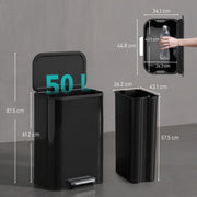 Dimension diagram of the Homcom 50L kitchen bin's overall size and inner bucket opening