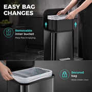 Removable inner bucket and secured bin bag on the Homcom kitchen pedal bin