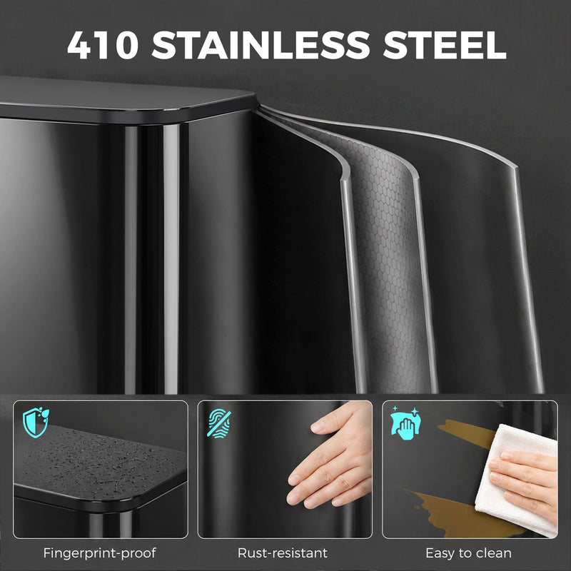Close-up of the Homcom kitchen bin's steel shell with fingerprint-proof and rust-resistant finish