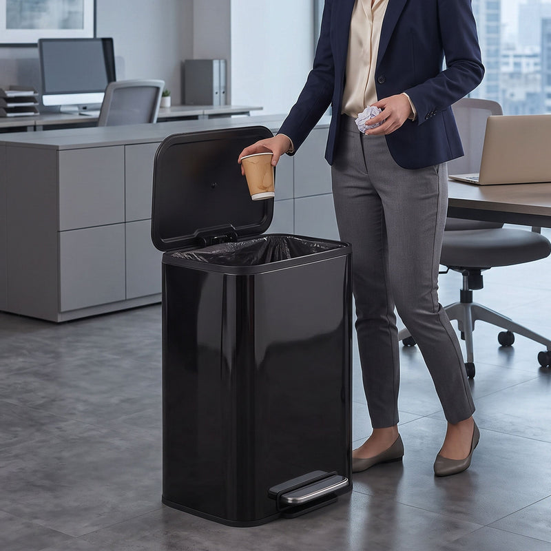 Homcom kitchen pedal bin in an office setting beside a desk and office chair