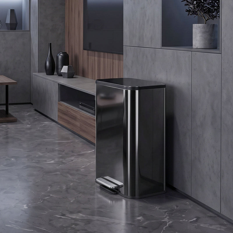 Homcom high gloss black kitchen pedal bin standing in a modern living room
