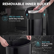 Removable inner bucket being lifted out of the pedal bin with bag retainer detail
