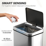 Hand dropping paper into the open sensor bin, which stays open for 5 seconds