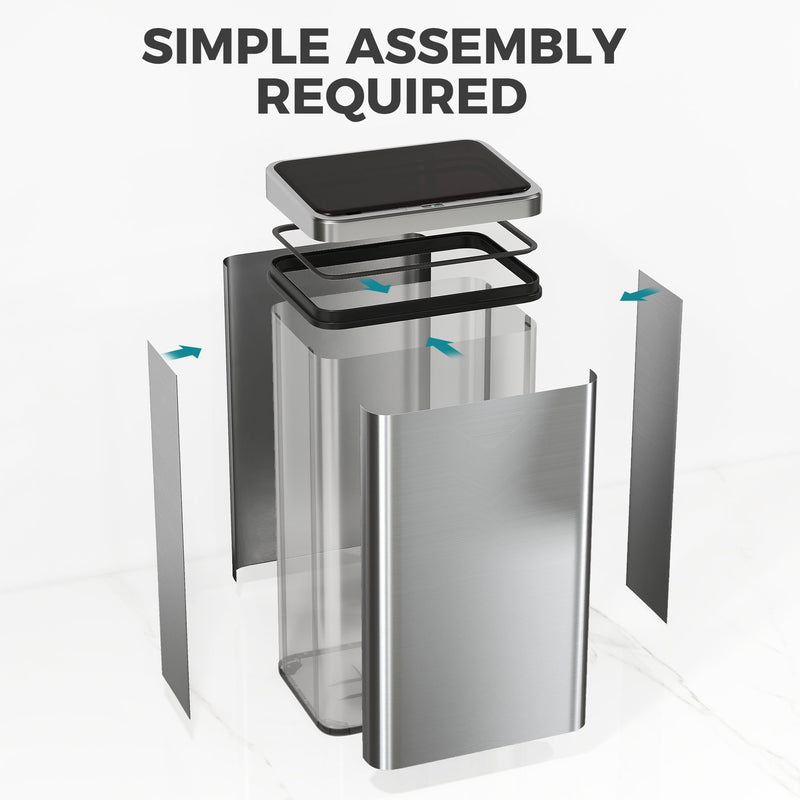 Exploded assembly view of the sensor bin's lid, inner bucket and outer panels