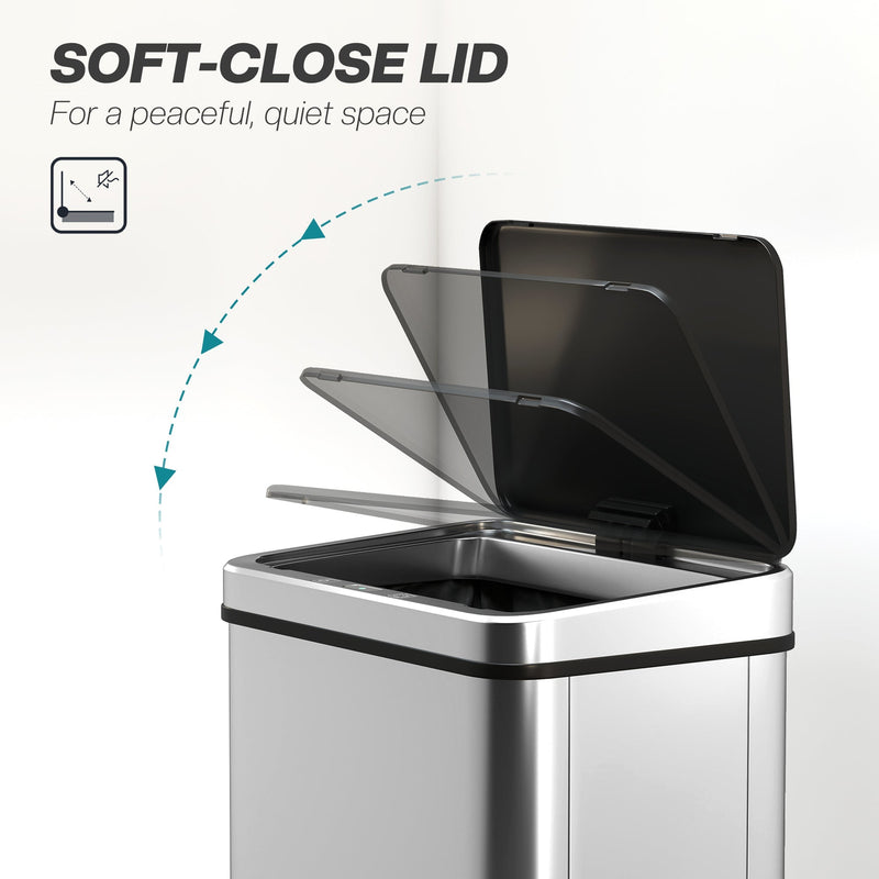 Sensor bin lid closing softly and quietly without banging