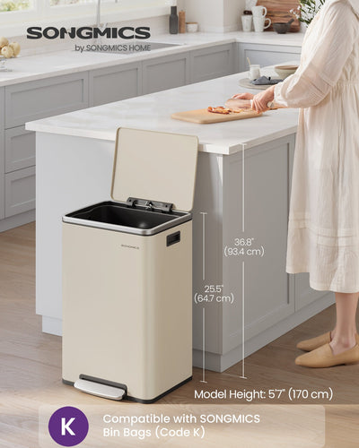Dimensions diagram of kitchen bin body, 93.4 cm total height, 64.7 cm body height