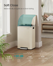 Soft close lid feature graphic showing noise level below 30 decibels