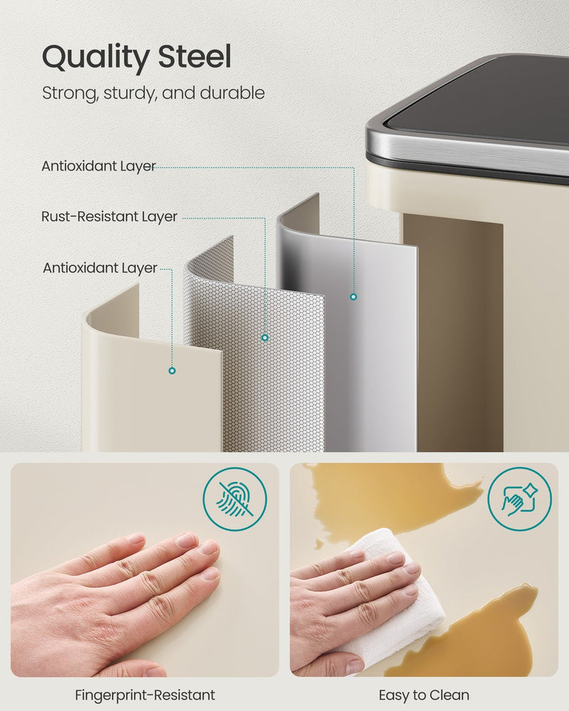 Cutaway diagram of the bin's rust-resistant coated steel layers