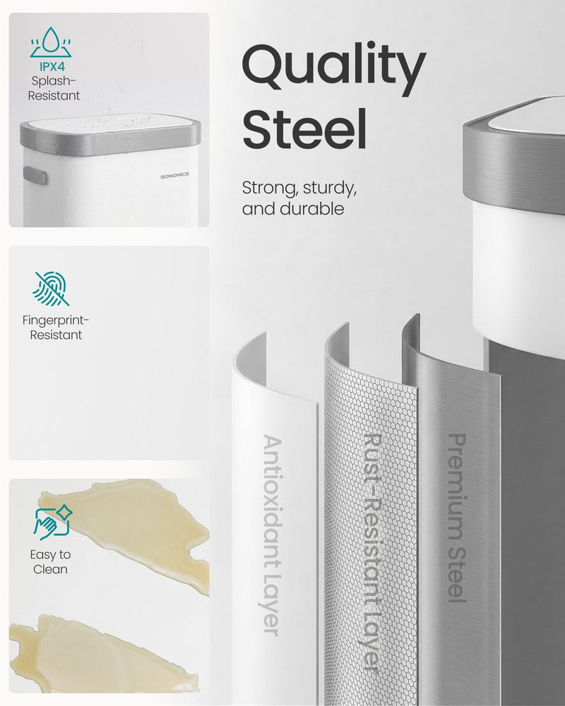 Close-up of the rust-resistant, fingerprint-resistant steel finish, splash-resistant to IPX4