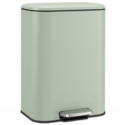 Light green 50L steel pedal bin with silver foot pedal on a white background