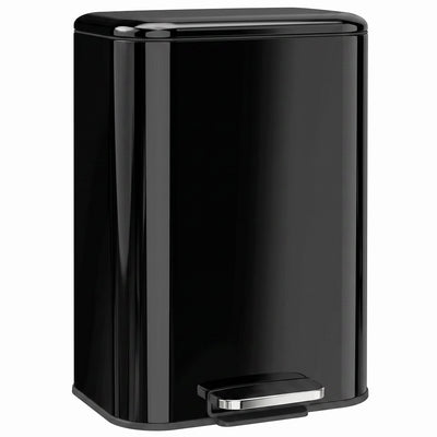 Black 50L steel pedal bin with silver foot pedal on a white background