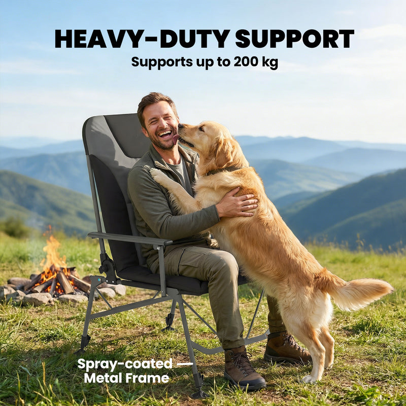 Folding Reclining Camping Chair for Fishing and Garden with Adjustable Legs Black Grey Outsunny
