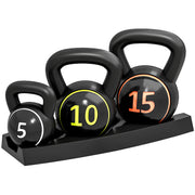 Three Piece Kettlebell Weight Set With Storage Tray For Home Fitness Training Grey AOSOM