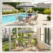 4 Seater Garden Dining Set with Foldable Chairs and Parasol for Outdoor Dining Dark Grey Outsunny