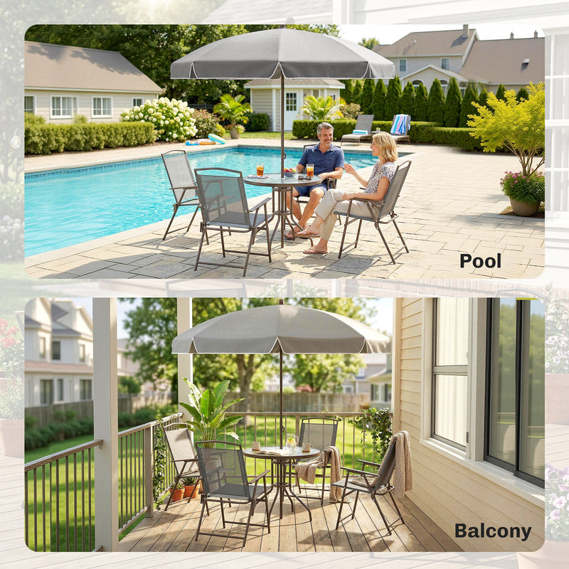 4 Seater Garden Dining Set with Foldable Chairs and Parasol for Outdoor Dining Dark Grey Outsunny