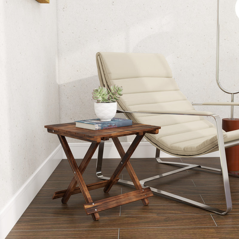 Foldable Wooden Garden Side Table for Outdoor or Indoor Use Carbonised Finish Outsunny