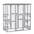 Large Wooden Outdoor Catio Enclosure with Platforms and Roof for Multiple Cats, Natural Wood AOSOM