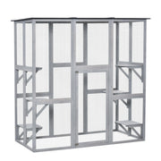 Large Wooden Outdoor Catio Enclosure with Platforms and Roof for Multiple Cats, Natural Wood AOSOM