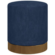 Soft Padded Corduroy Footstool with Wooden Legs for Living Room Comfort, Dark Blue