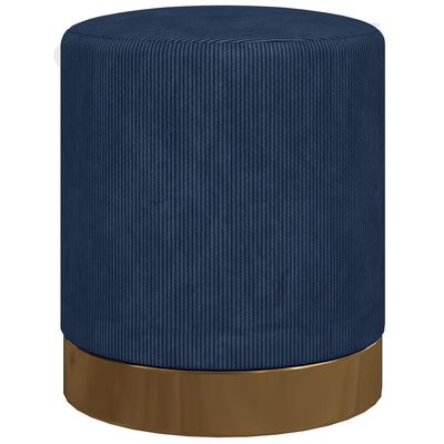 Soft Padded Corduroy Footstool with Wooden Legs for Living Room Comfort, Dark Blue