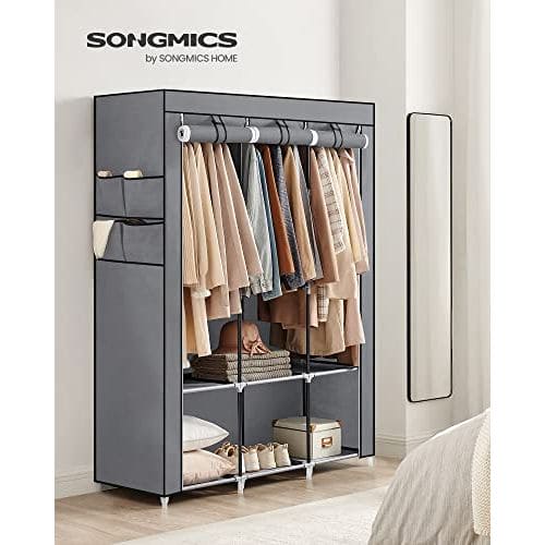 Portable Fabric Wardrobe With Cover, Grey
