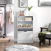 Vasagle White Narrow Shoe Cabinet for Hallway - 2 Pull Down Doors and a Handy Shelf