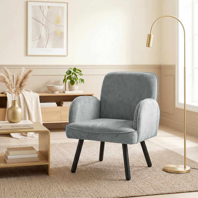Velvet Armchair for Adults with Thick Cushion and Sturdy Frame for Living Room or Bedroom Grey Homcom