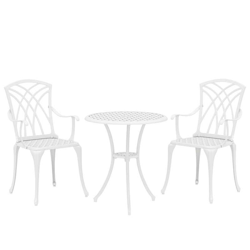 Garden Bistro Set for Small Patios with Parasol Hole, Weather-Resistant Cast Aluminium White