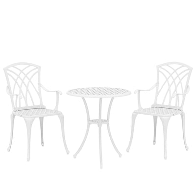 Garden Bistro Set for Small Patios with Parasol Hole, Weather-Resistant Cast Aluminium White Outsunny