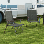 Set of 2 Folding Garden Chairs with Breathable Mesh Seats for Outdoor Use Dark Brown AOSOM