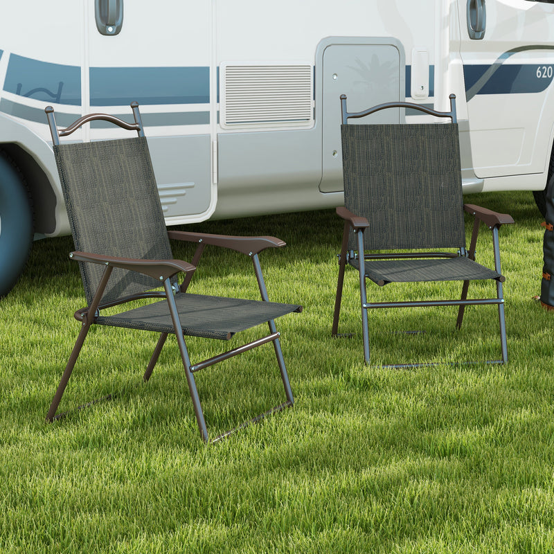 Set of 2 Folding Garden Chairs with Breathable Mesh Seats for Outdoor Use Dark Brown AOSOM