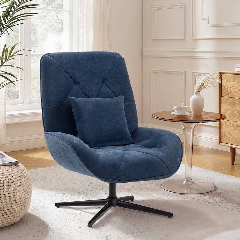 Accent Swivel Chair with High Back and Lumbar Support for Living Room or Bedroom Dark Blue AOSOM