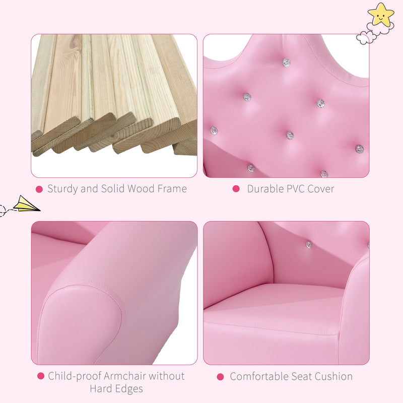 Kids PU Leather Armchair with Footstool Ideal for Reading or Relaxing, Pink