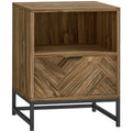 Bedside Table with Drawer and Storage Shelf for Bedroom or Lounge with Steel Legs, Brown