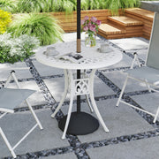 White Round Garden Dining Table 78 cm Cast Aluminium with Parasol Hole by Outsunny