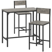 3 Piece Industrial Bar Table Set with Stools and Backrests for Small Dining Areas Grey