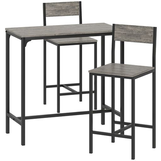 3 Piece Industrial Bar Table Set with Stools and Backrests for Small Dining Areas Grey