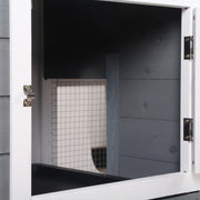 Two Tier Wooden Rabbit Hutch With Slide Out Tray And Ramp For Outdoor Use Grey