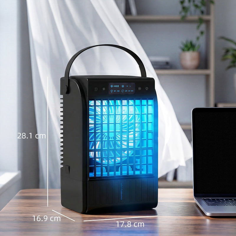 Portable Air Conditioner and Fan with Humidifier and LED Light for Bedrooms or Offices Black AOSOM