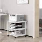Three Tier Steel Printer Trolley with Lockable Wheels for Home Office Use, White