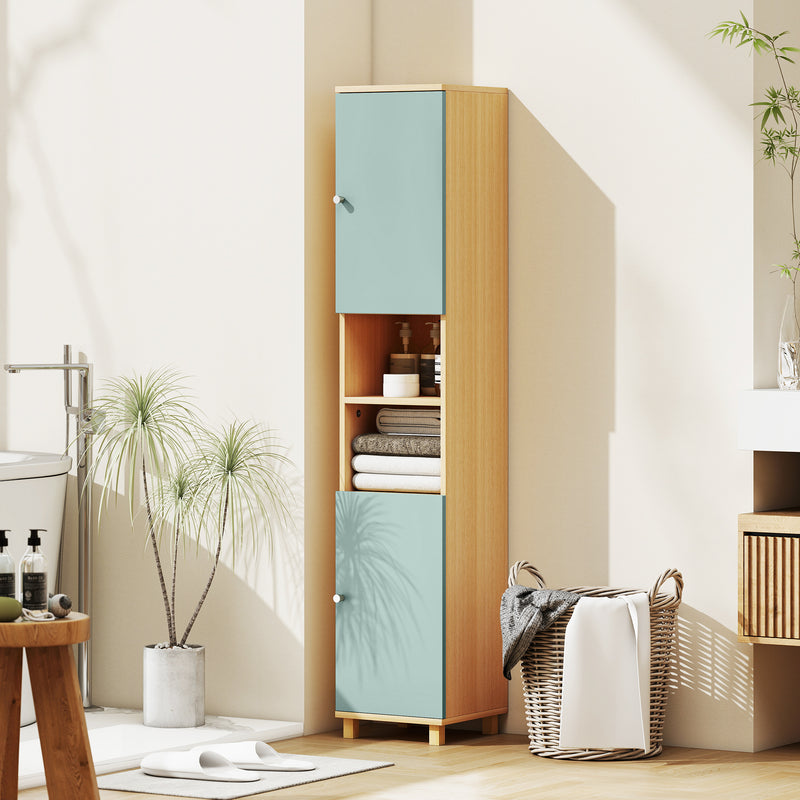 Bathroom Storage Cabinet With Adjustable Shelves and Open Display for Organising, Green AOSOM