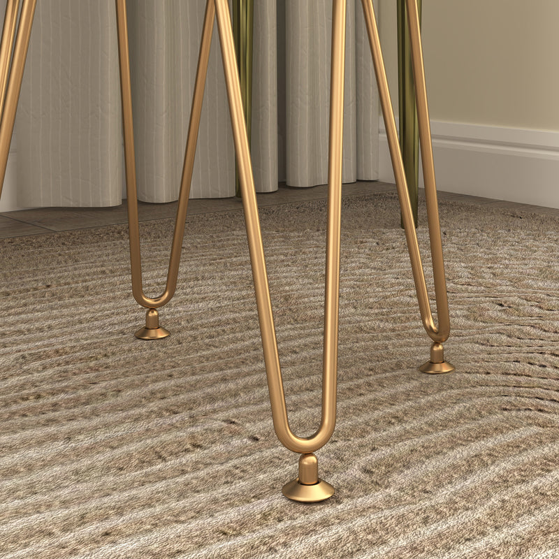 Round Storage Ottoman Footstool with Lid Green Velvet Feel Gold Legs by HOMCOM