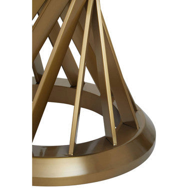 Close-up detail of the table's gold base and glass edge