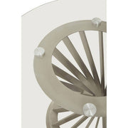 Close-up of the brushed silver hourglass base