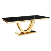 Black faux marble dining table, front view