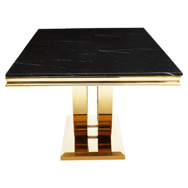 Black faux marble dining table, side view