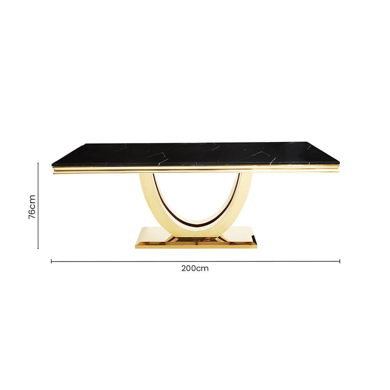 Dimensions diagram for the black faux marble dining table