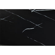 Close-up of the black faux marble surface veining