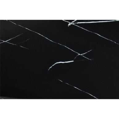 Close-up of the black faux marble surface veining